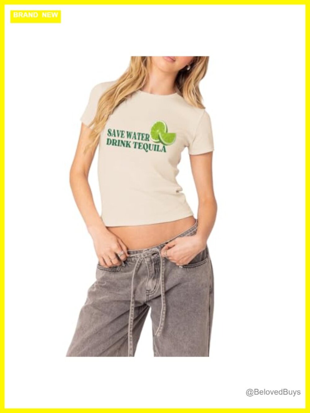Save Water Drink Tequila Graphic Baby Tee Cotton Blend Crop Top Y2K